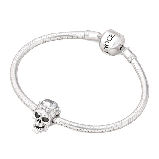 Gnoce "Shackles of love" 925 Sterling Silver Skull Cubic Zirconia Charm Fit Pandora Bracelet_4