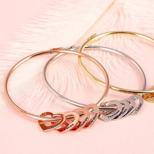 Gnoce "Lettering You in My Heart" Bangle Bracelet with Heart Shape Pendants in Sterling Silver_4