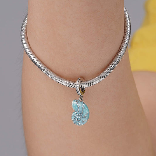 Blue Sea Snail Pendant Dangle Charm Sterling Silver_3