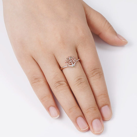 Tree of Life V Ring Sterling Silver 18K Rose Gold Plated Inlaid with Colorful Gemstones_3