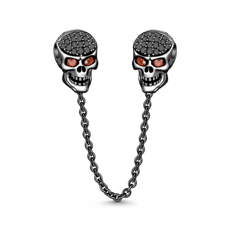 Gnoce "Mysterious Skull" with Eye-catching Fuchsia Stones 925 Sterling Silver Skull Safety Chain Black_1