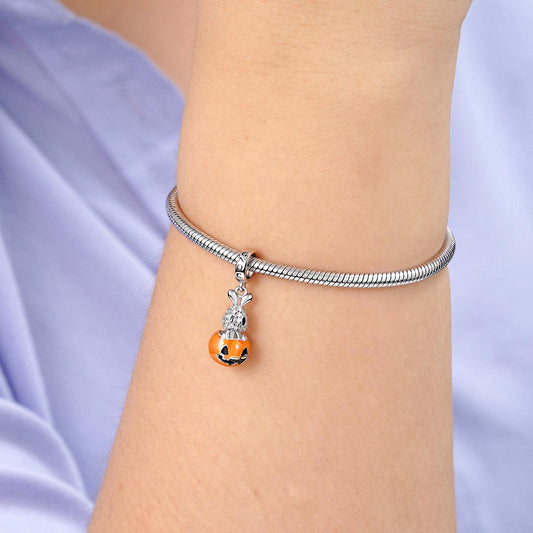 Rabbit in Smiling Pumpkin Pendant Dangle Charm Sterling Silver_3