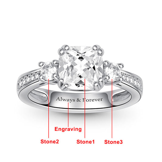 Gnoce "My Only" Silver Cushion Cut Duchess Customized Ring With Cz_4