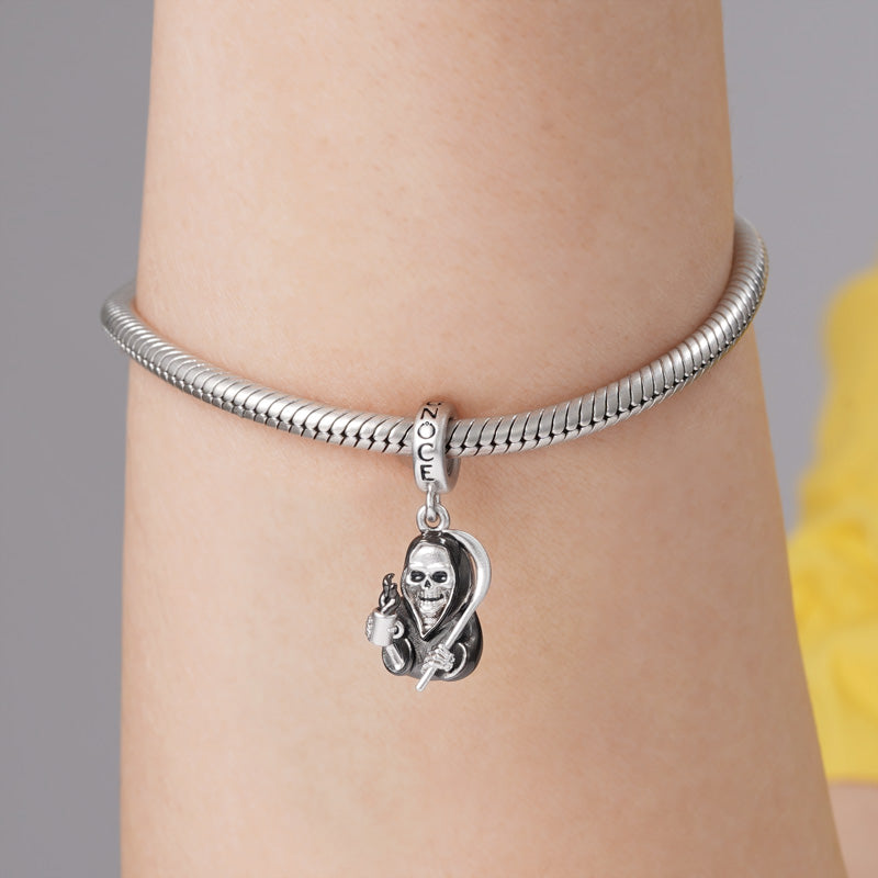 Grim Reaper Death Skull Pendant Dangle Charm 925 Sterling Silver_3