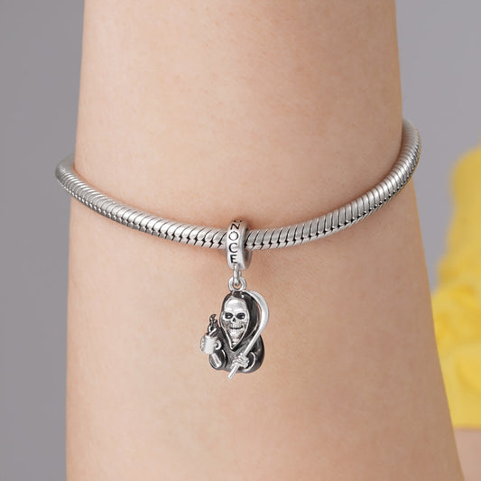 Grim Reaper Death Skull Pendant Dangle Charm 925 Sterling Silver_3