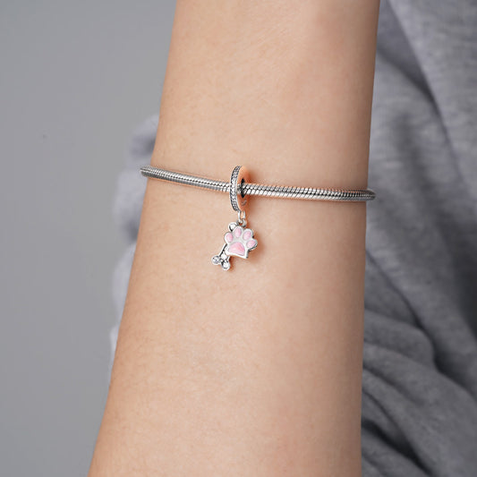 Paw & Bone Pendant Dangle Charm 925 Sterling Silver Inlaid with Crystal Gemstones_3