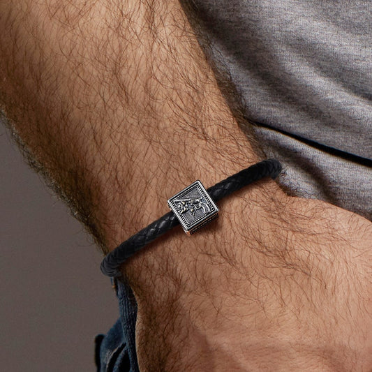 Gun & Rose Men's Vintage Bead S925 Sterling Silver with Gift Copper Black Leather Men's Bracelet Jewelry for Men_4