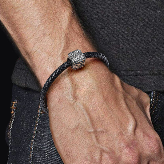 Four Horsemen of the Apocalypse Men's Vintage Bead S925 Sterling Silver with Gift Copper Black Leather Men's Bracelet Jewelry for Men_5