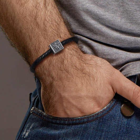 Male Lion Men's Vintage Bead S925 Sterling Silver with Gift Copper Black Leather Men's Bracelet Jewelry for Men_4