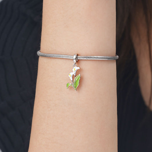 Calla Lily Flower Pendant Dangle Charm 925 Sterling Silver with Multicolor Enamel_3