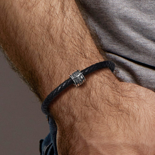 Hanged Man Charm Vintage Bead S925 Sterling Silver with Gift Copper Black Leather Men's Bracelet Jewelry for Men_5