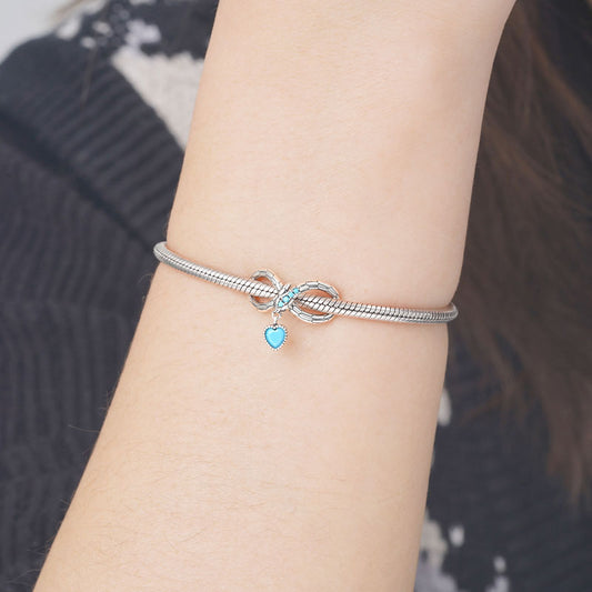 Infinite Snake Charm with Heart Dangle 925 Sterling Silver Blue Zircon Stones Inlaid Fit Bracelet Necklace_3