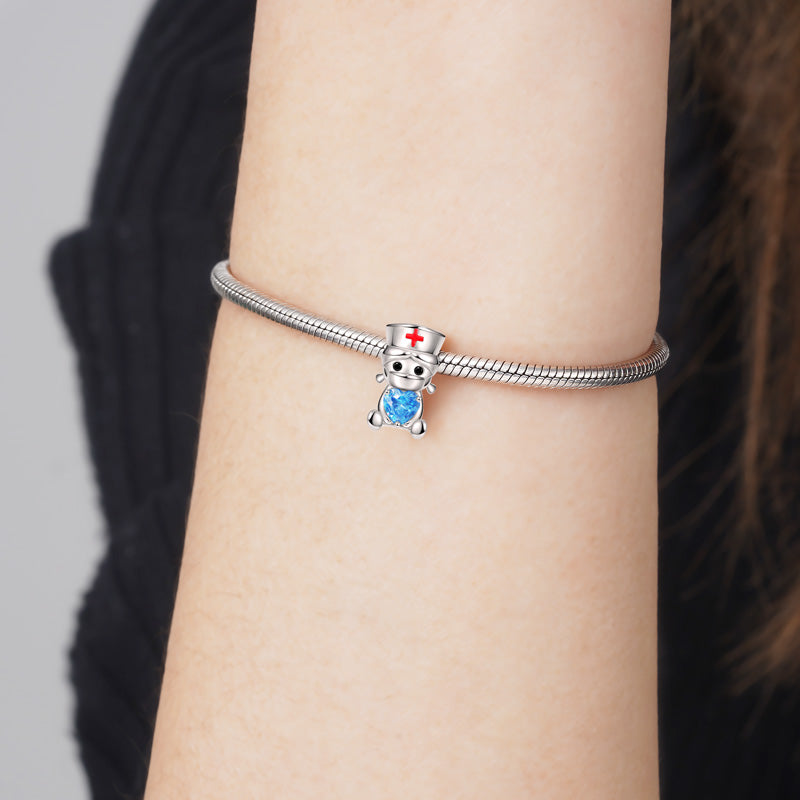 Loving Nurse Embraces Heart Gemstone Charm Bead 925 Sterling Silver_3