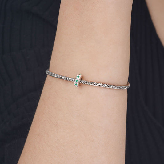Elegant Retro Stopper for Charm Bracelets 925 Sterling Silver Inlaid with Clear & Green CZ Stones_3