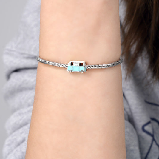 Mini Bus Charm Bead 925 Sterling Silver with Off-white & Light Blue Enamels_3