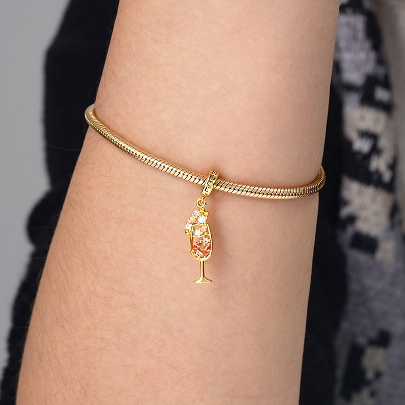 Champagne Cocktail Pendant Dangle Charm 925 Sterling Silver 18K Gold Plated Inlaid with Colorful CZ Stones_3