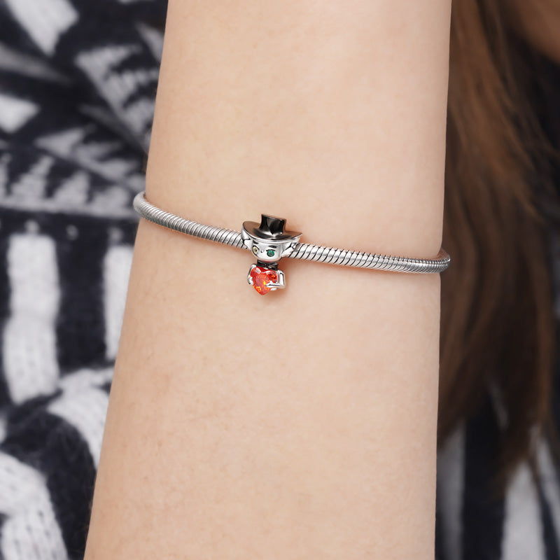 Mr.Crazy Hat Embraces Heart Gemstone Charm Bead 925 Sterling Silver Black Plated_3