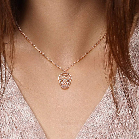 Gnoce "Love Your Mind" 18K Rose Gold Plated Skull Necklace Sterling Silver with CZ Stones inlaid Adjustable Chain_3