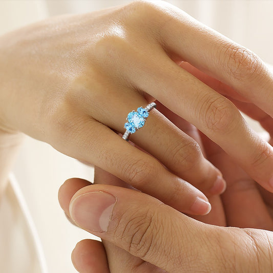 Sky Blue Three-Stone Engagement Ring 925 Sterling Silver_5