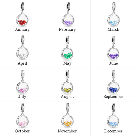 Round-shaped Birthstone Pendant Dangle Charm 925 Sterling Silver_4