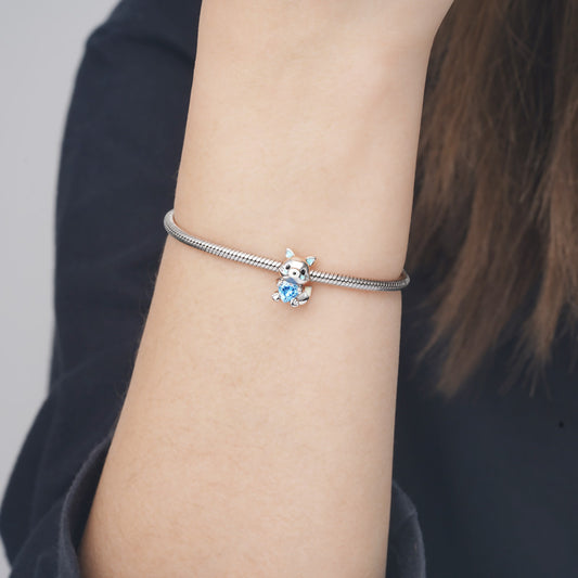 Arctic Fox Embraces Heart Gemstone Charm Bead 925 Sterling Silver_3