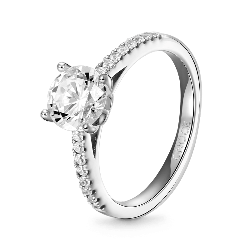 Sparkling Round Solitaire Ring 925 Sterling Silver Inlaid with Clear Gemstones_3