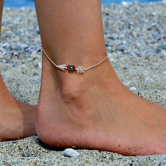 Gnoce "First Meet You" Skull with Arrow Sterling Silver Bracelet/Anklet inlaid with CZ Stones_4
