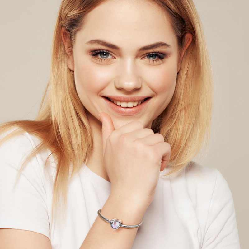 "Accompany You Forever" Personalized Photo Charm Bead 925 Sterling Silver_3