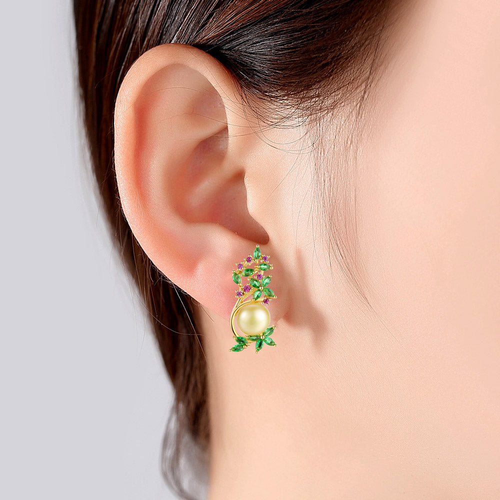 Gnoce Vintage Flower & Pearl Stud Earrings_3