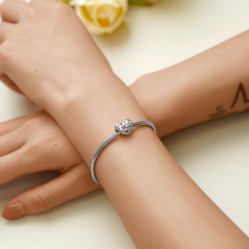 Gnoce Pink Peach Blossom Heart Charm_4