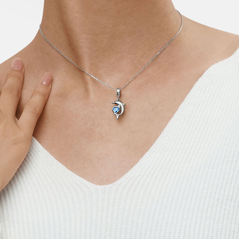 Gnoce Dolphin Embraces Heart Gem Pendant Dangle Charm_8