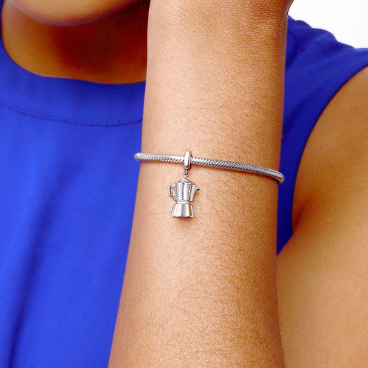 Gnoce "Always Be Energetic" Creative Sterling Silver Coffee Pot Charms Pendant for Bracelet or Necklace_4