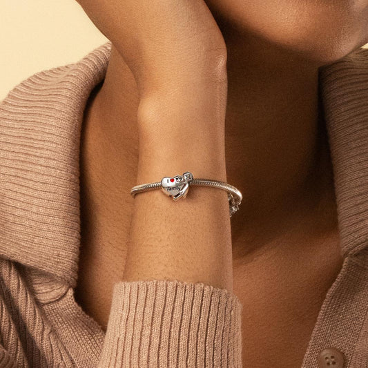 Gnoce "I Love My Family" 925 Sterling Silver Little Girl Hug A Heart Shape with Family Charm For Bracelet_4