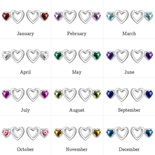 Gnoce Love Heart Birthstone Stud Earrings_6