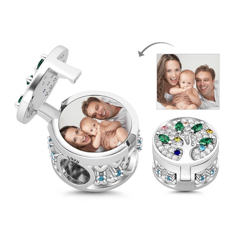 Gnoce "My Family Tree Tells a Rich Story " 925 Authentic Sterling Silver Family Tree Magnetic Locket Photo Charms for Family/ Mother / Father Present_2