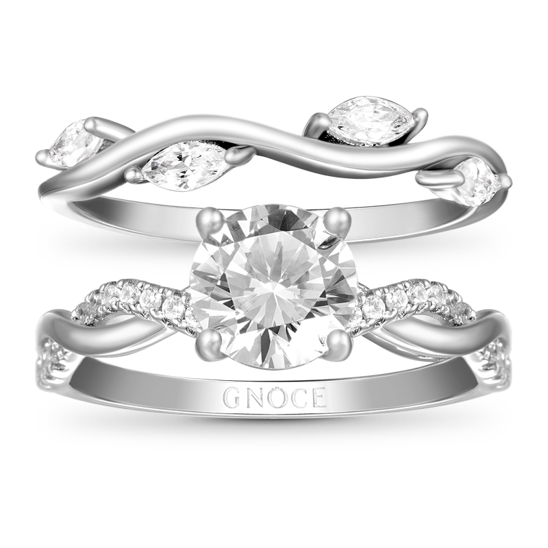 Gnoce Crossover Curved Diamond Stackable Ring Set_1