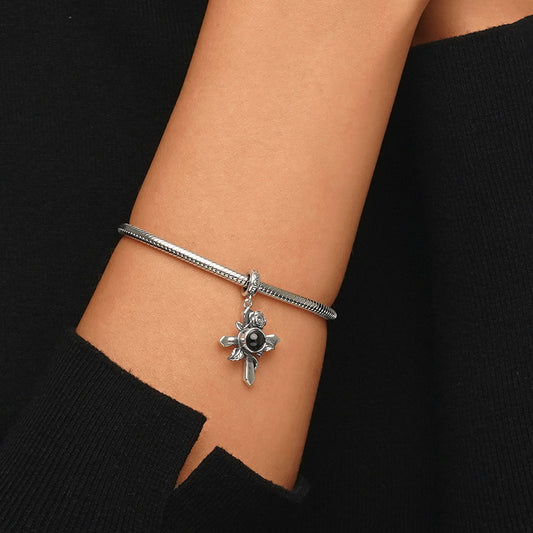 Gnoce Projection Personalized Photo Cross Rose Pendant Dangle Charm_4