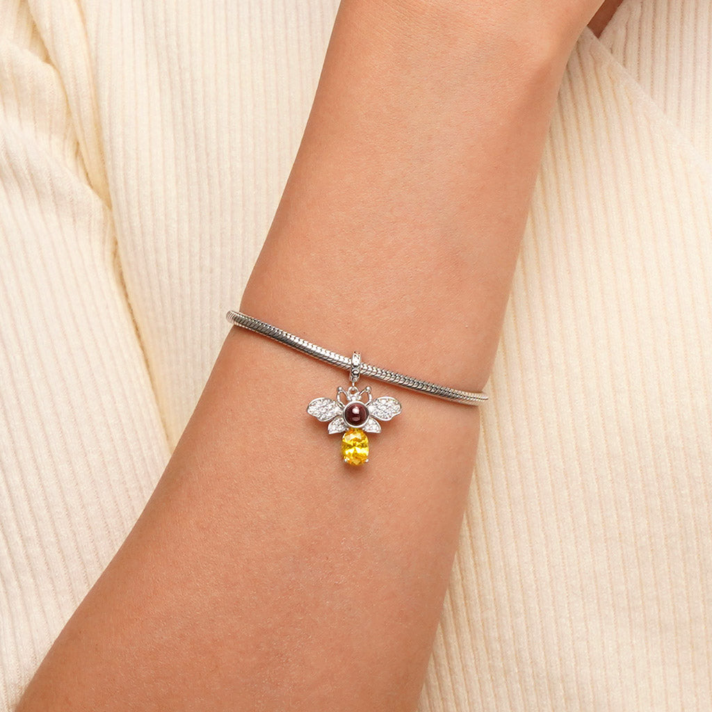 Gnoce Yellow Gold Bee Projection Personalized Photo Pendant Dangle Charm_4