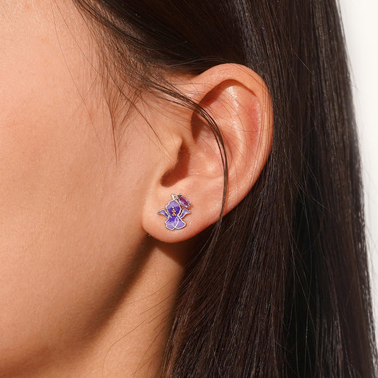 Gnoce Birthday Flower Series Iris Stud Earrings_5