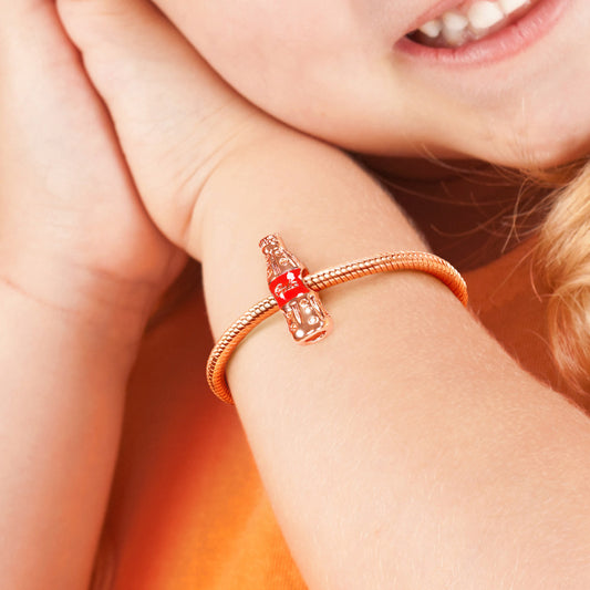 Gnoce "Taste The Feeling" S925 Sterling Silver 18k Rose Gold Palted Cola Charm with Red CZ Stone Fit Bracelet_5