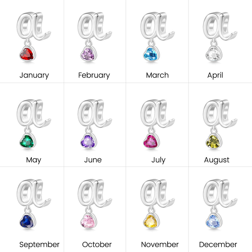 Gnoce Personalized Lowercase Letter Heart Birthstone Charm_8