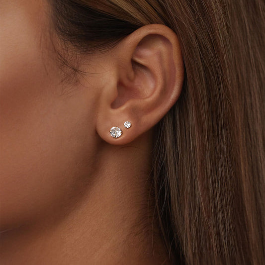 Gnoce Gold Plated White Small CZ Stud Earrings_5