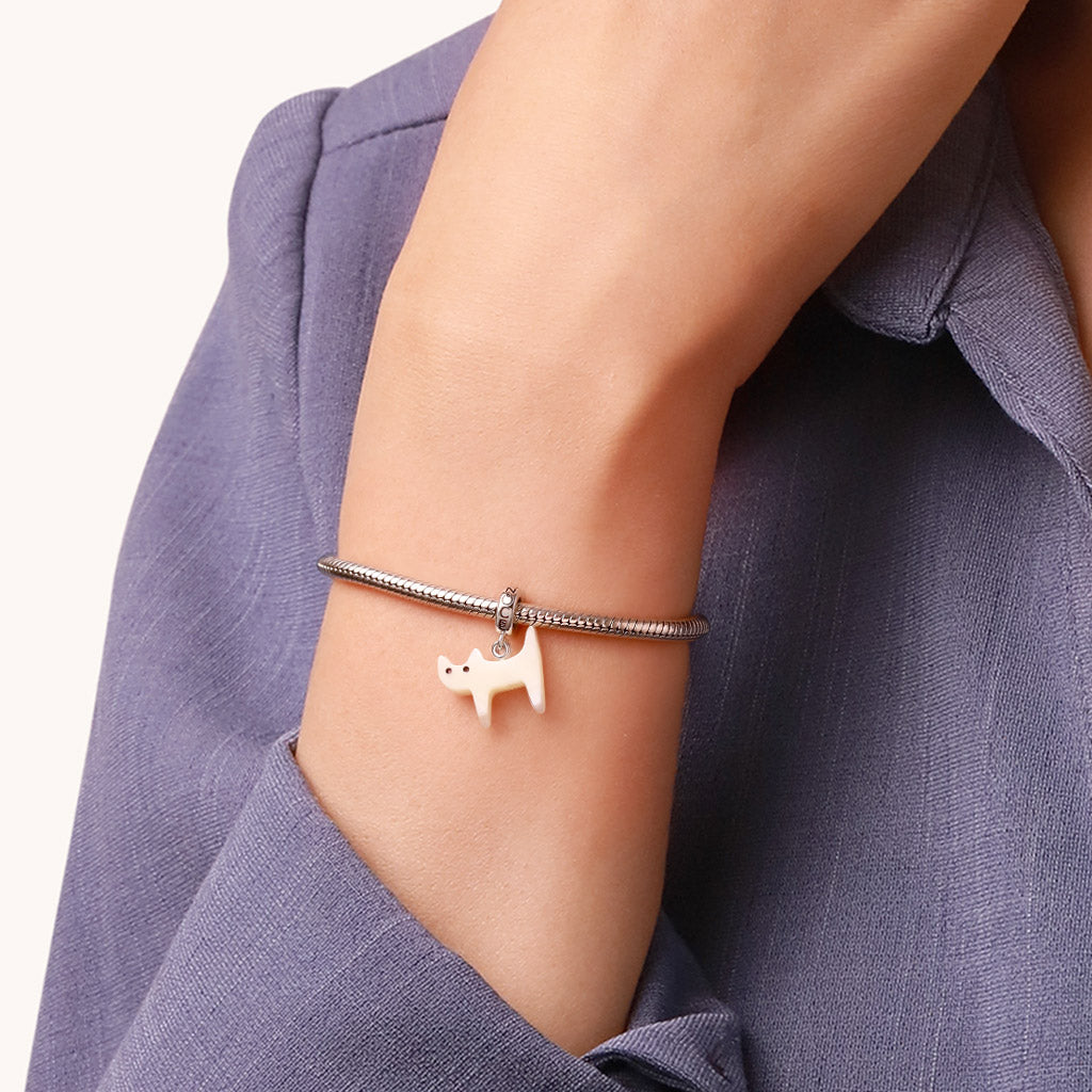 Gnoce Natural Sea Shell White Cat Pendant Dangle Charm_6