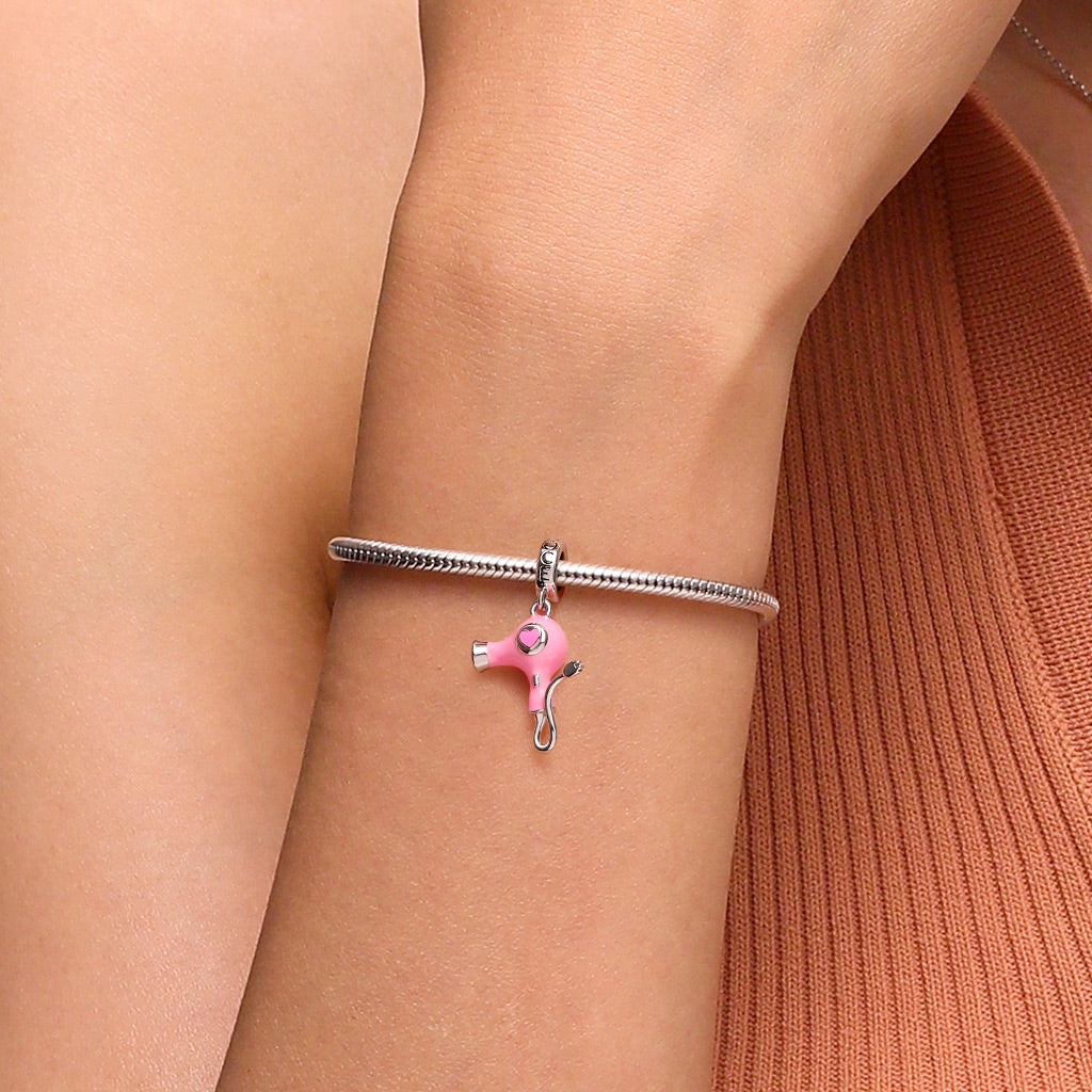 Gnoce Pink Enamel Hair Dryer Pendant Dangle Charm_6