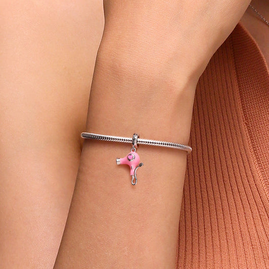 Gnoce Pink Enamel Hair Dryer Pendant Dangle Charm_6