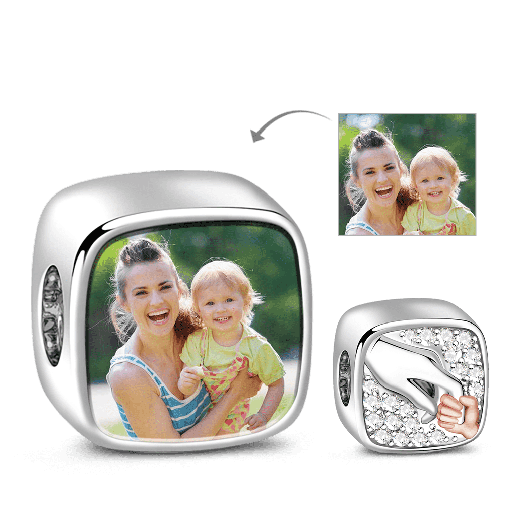 Gnoce "Mom-Child Love Bond" 925 Sterling Silver Holding Hands Photo Charm_4