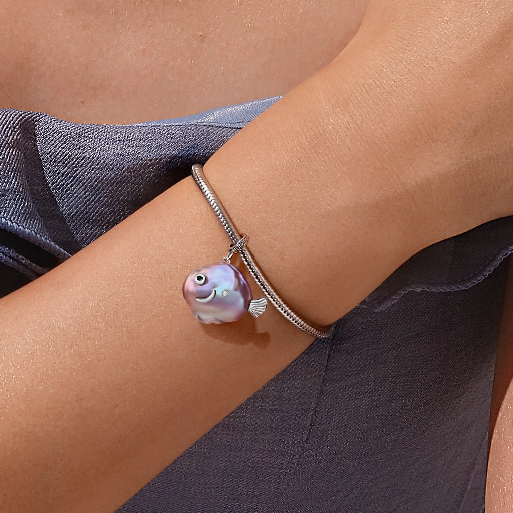 Gnoce Purple Fish Baroque Pearl Silver Pendant Dangle Charm_4