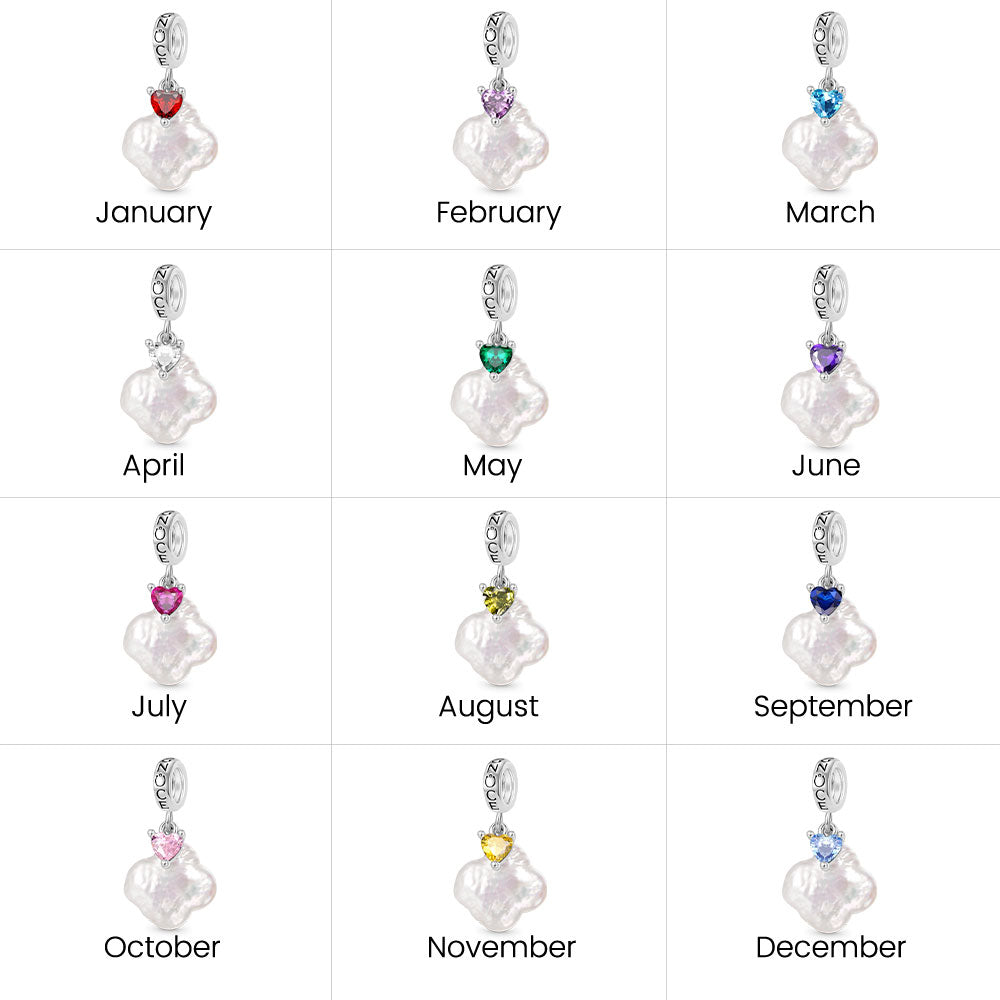 Gnoce Natural Four-leaf Clover Pearl Birthstone Heart Pendant Dangle Charm_7