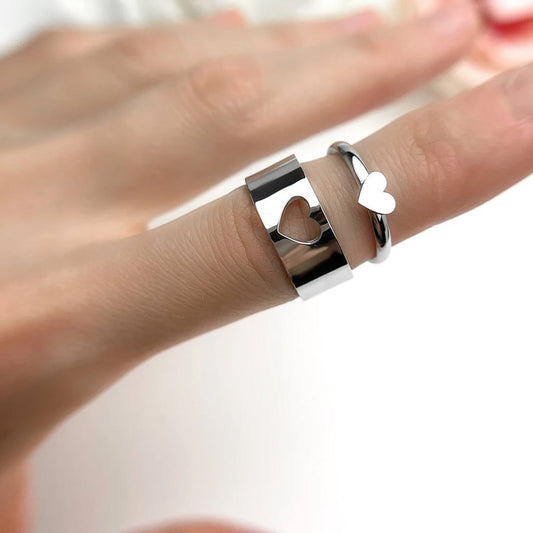 Gnoce 'Vows of Love' Heart Adjustable Couple Rings_4