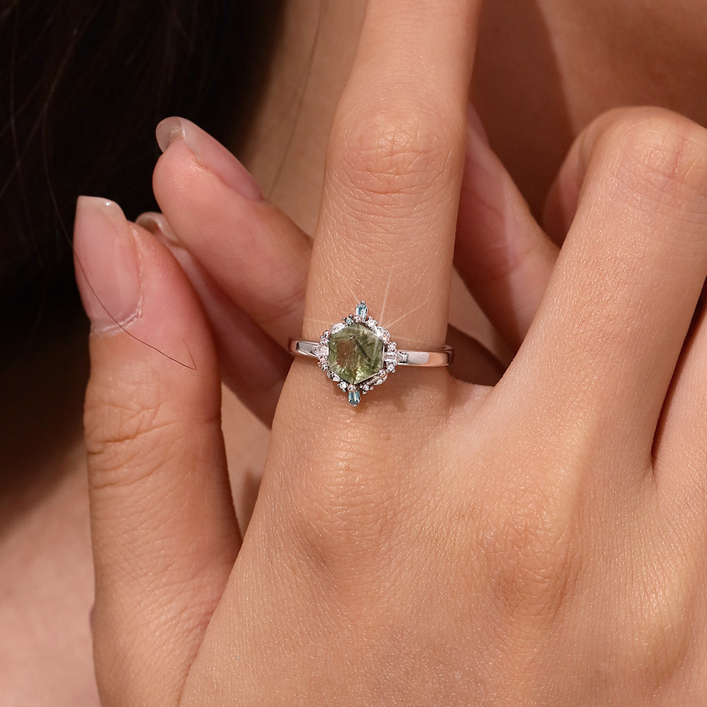 Gnoce Hexagon Green Rutilated Quartz Ring_5
